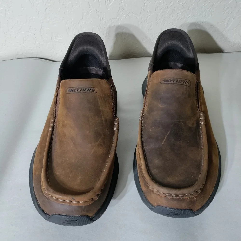 Skechers Hands Free Slip-ins Parson Brown Leather Moc Toe Loafers Mens